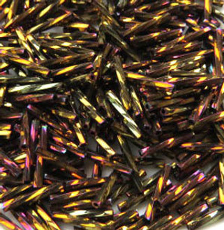 12mm Bugle Japanese Metallic Gold Iris Twisted Glass Beads