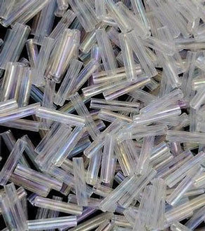 12mm Bugle Japanese Transparent Crystal AB Glass Beads 15 Gram
