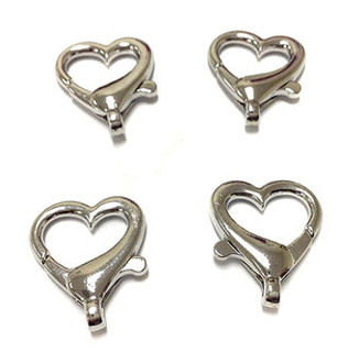 4 silver plated heart claw Clasps