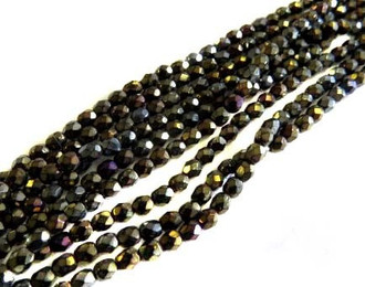 4mm Czech Black Green Iris Fire Polished Glass Beads