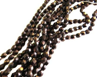 4mm Czech Dark Bronze Gold Fire Polished Glass Beads