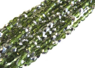 4mm Czech Emerald Silver Fire Polished Glass beads