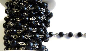 6mm Black Glass Beaded Silver Plated Chain By The Foot