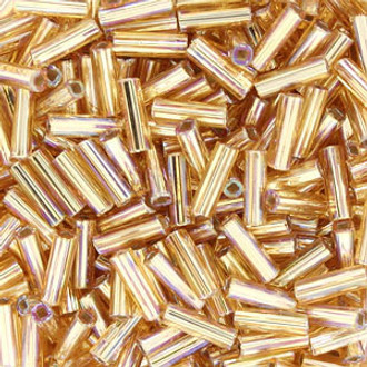 6mm Bugle Japanese Lined Gold AB Glass Beads 15 Gram