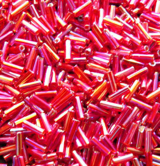 6mm Bugle Japanese Silver Lined Red AB Glass Beads 15 Gram