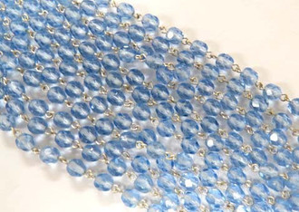 6mm Czech Lt Sapphire Fire Polished Silver-Plated Chain