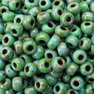 8/0 Japanese Opaque  Picasso Seafoam Green Beads