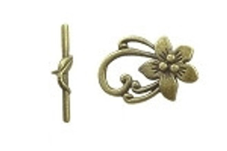 Antique Bronze plated  Pewter Flower Toggle