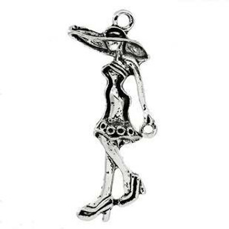 Antique Silver Lady in a hat Charm