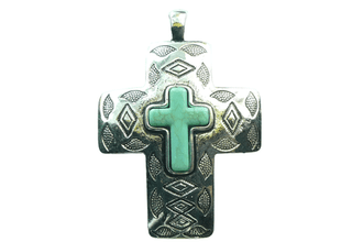 Antique Silver Pewter Cross Pendant With Howlite Cross