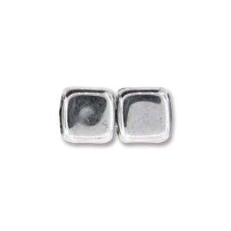 Czech Glass Silver 6mm 2-Hole Tile Bead 25pcs Pack