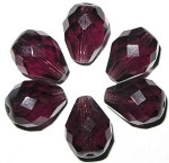 Czech Pear faceted Amethyst fire polished  beads