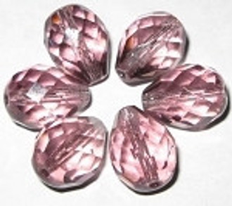 Czech Pear faceted LT Amethyst fire polished beads