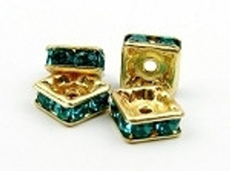 Gold plate blue zircon Swarovski squaredelle 6mm