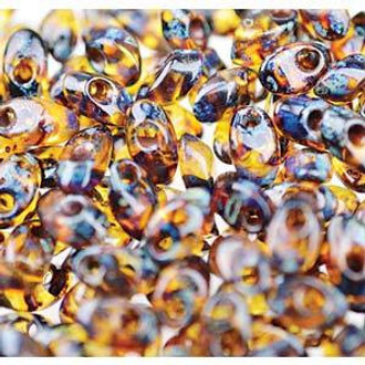 Japanese Long Magatama Picasso Dk Trans Amber seed Beads