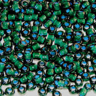 Japanese Lt Blue Lined Dark Green Glass Seed beads