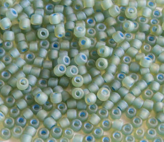 Japanese Matte Opaque Sea Blue Lined Chartreuse Glass Seed beads