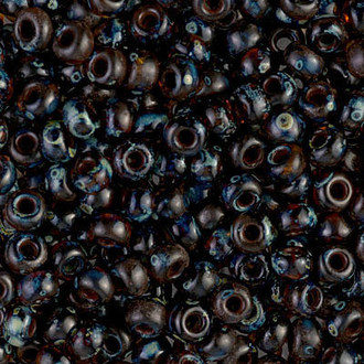 Japanese Translucent Dk Topaz Picasso Glass Seed beads