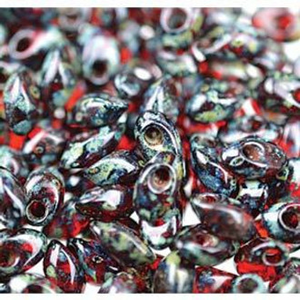 Miyuki Long Magatama Picasso Garnet Trans Beads