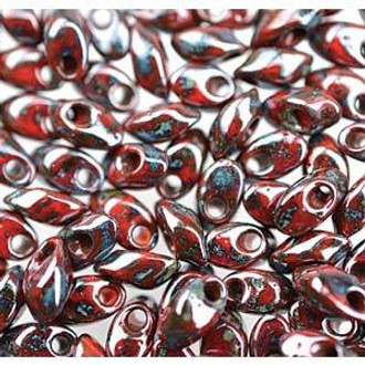 Miyuki Long Magatama Picasso Red Garnet luster Beads