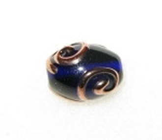 Oval Bohemian glass Cobalt copper bead