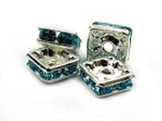 Silver plated Rhinestone squaredelle 6mm