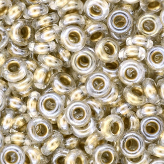 Size 8 Demi Round Crystal Clear Gold Lined Toho glass seed beads