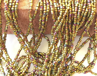 9/0 Charlotte 3Cut Czech PRECIOSA Gold Iris Glass Seed Beads-1Hank-10Strands 