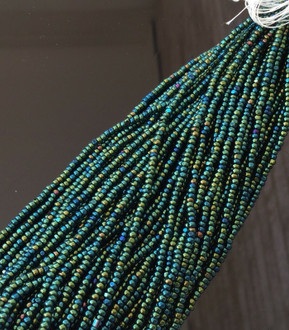 11/0 Charlotte cut Czech Green Iris Glass Seed Beads-full Hank 