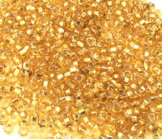 Czech round 8/0 Transparent Silver Lined Gold Glass Seed Beads 30 grams