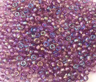  Czech round 8/0 Transparent Amethyst Rainbow Glass Seed Beads 30 grams