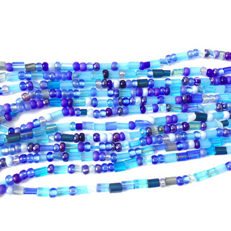 6/0 Czech Seed Beads Blue Luster Mixed Glass-6 Strands-Seed Beads-36 inches