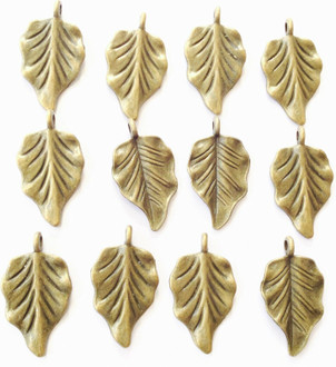 12 Antique bronze leaf charms-Jewelry making findings