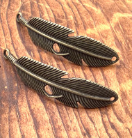 2 Bronze Pewter Fine Feather Jewelry Connector