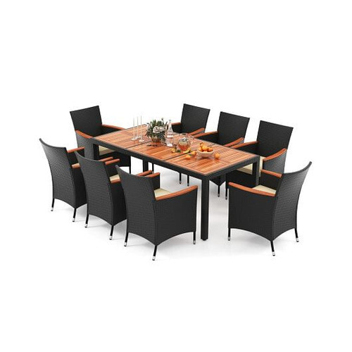 9 Pieces Outdoor Dining Set with Acacia Wood Tabletop - Color: Beige