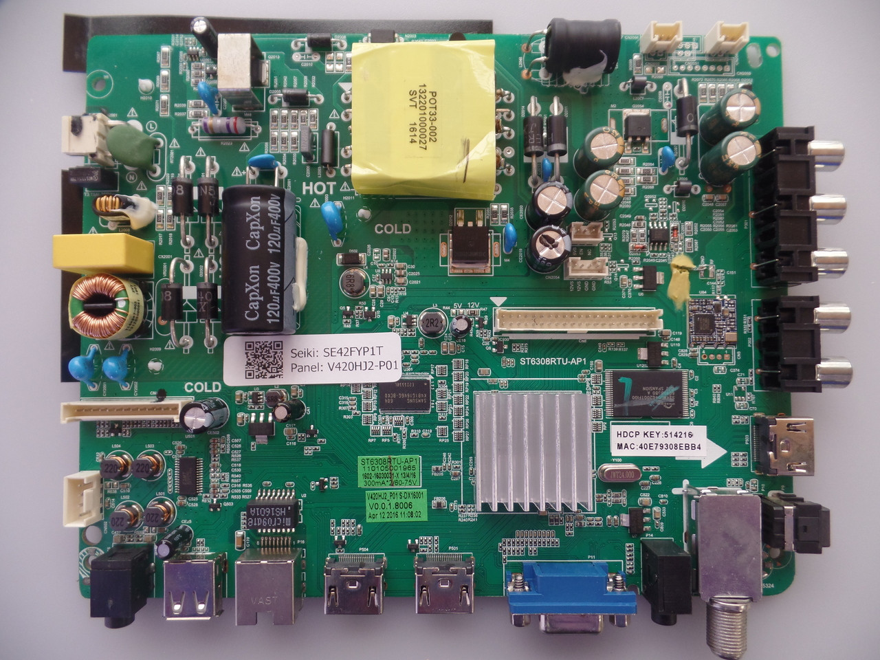  ST6308RTU-AP1 Main Board/ Power Supply for Seiki SE42FYP1T  