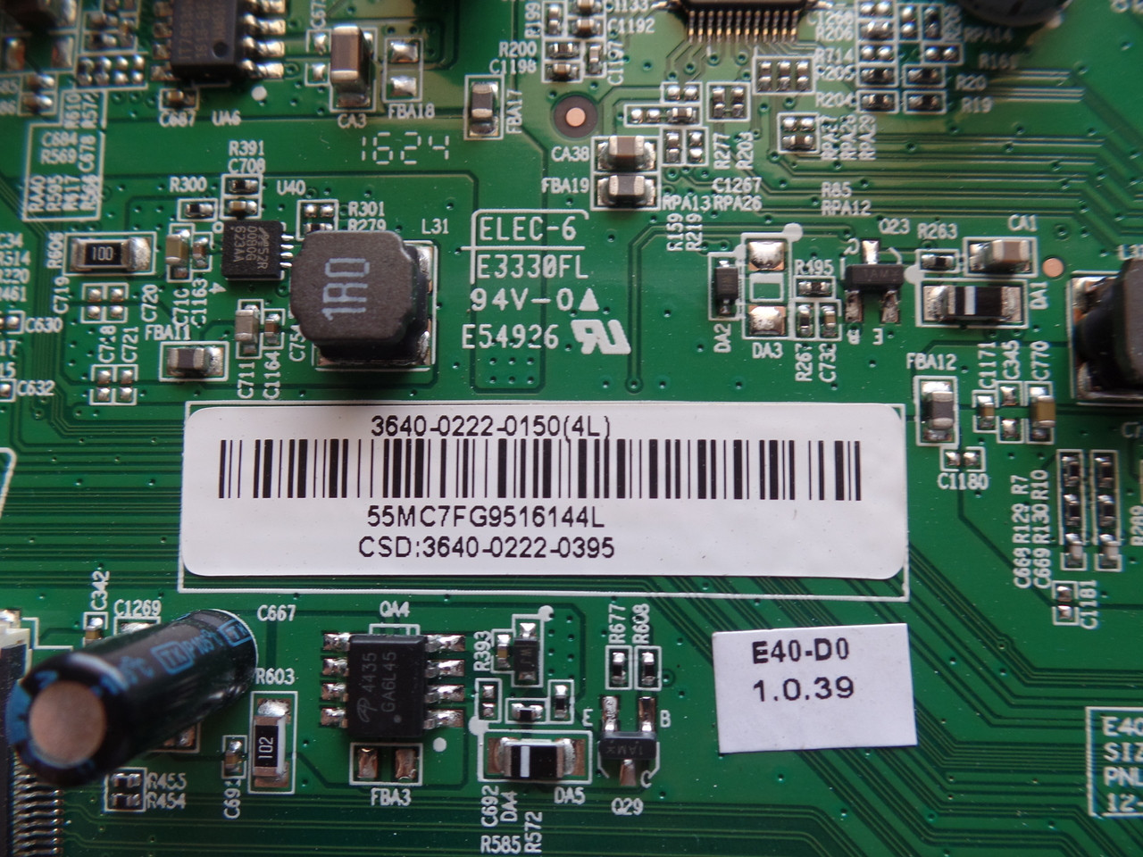 3640-0222-0395, 3640-0222-0150  Vizio Main Board for E40-D0 (LAUSTXCS Serial)