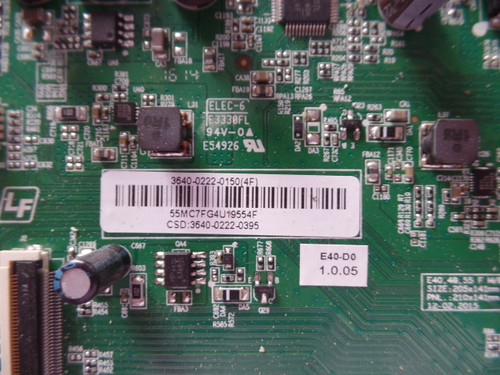 3640-0222-0395 Vizio Main Board for E40-D0 Serial LAUSTXBS / LAUSTXBS 