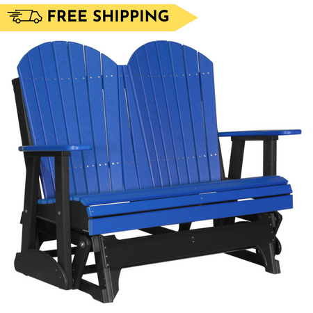 FREE SHIPPING for all 4' Adirondack Poly Gliders! Get a 4' Cushion, Neck Pillow, Toss Pillow, Lumbar Pillow, Slide-Out Cupholder, End Table and/or Footrest added to your order!
