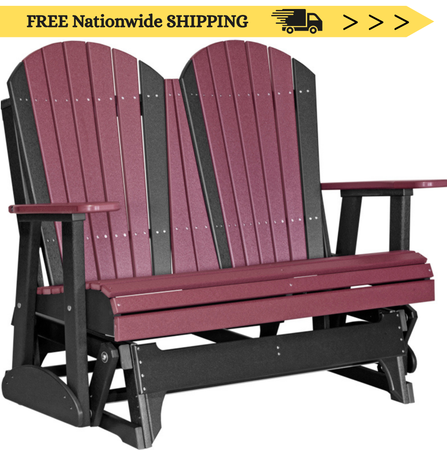 FREE SHIPPING for all 4' Adirondack Poly Gliders! Get a 4' Cushion, Neck Pillow, Toss Pillow, Lumbar Pillow, Slide-Out Cupholder, End Table and/or Footrest added to your order!
