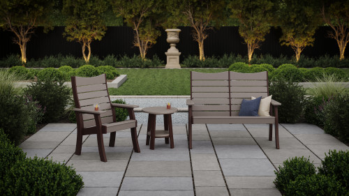 Pictured - 2' & 4' Contour Bench on Patio with End Table