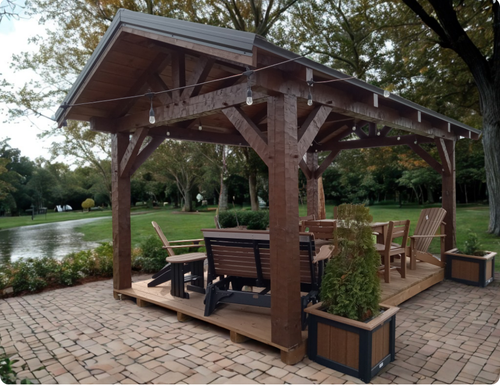 Rustic Wood Appalachian Pavilion - Built on Site - Wayside Lawn Structures