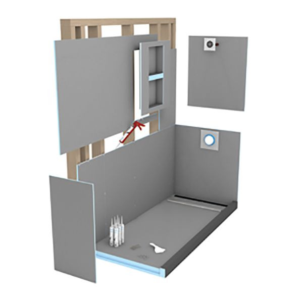 The Wedi Fundo Riolito Neo Shower Kit (US2000062) is a one-box only shower kit for the creation of a corner shower that is level with the floor.

It contains all materials (except the drain cover, please order separately) that are required for a watertight corner shower with linear drain; a reliable floor construction consisting of a Wedi Fundo Riolito Neo base, Wedi drain system, Wedi building boards (enough for 3 80" walls) as well as Wedi joint sealant and fasteners. This Kit is for barrier-free or curbed installations and comes with the Wedi curb.

Safe transport in a box
Perfectly matched
Complete peace of mind for installers and end-users
Content of Wedi Fundo Riolito Neo Shower Kit:

1 Wedi Fundo Pan - 32" x 72" 1 sided slope 
Wedi building board to cover up to (3) 80" walls
1 drain assembly (order drain cover separately)
1 full foam curb
wedi Joint sealant
fasteners
Areas of use Fundo Riolito Neo Shower-Kit

New Construction of Residential/Commercial use buildings
Renovation in Residential/Commercial use buildings
For barrier-free or curbed installations
For customized or standard tiled showers
Over wooden or concrete substructures