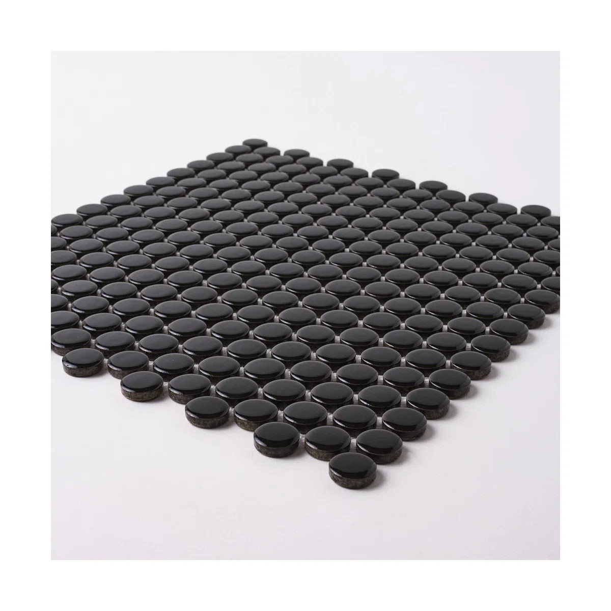 R Black Glossy Penny Round Mosaic Tile – 12x12 Wall & Floor