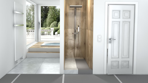 The Wedi Fundo Riolito Neo Shower Kit (US2000062) is a one-box only shower kit for the creation of a corner shower that is level with the floor.

It contains all materials (except the drain cover, please order separately) that are required for a watertight corner shower with linear drain; a reliable floor construction consisting of a Wedi Fundo Riolito Neo base, Wedi drain system, Wedi building boards (enough for 3 80" walls) as well as Wedi joint sealant and fasteners. This Kit is for barrier-free or curbed installations and comes with the Wedi curb.

Safe transport in a box
Perfectly matched
Complete peace of mind for installers and end-users
Content of Wedi Fundo Riolito Neo Shower Kit:

1 Wedi Fundo Pan - 32" x 72" 1 sided slope 
Wedi building board to cover up to (3) 80" walls
1 drain assembly (order drain cover separately)
1 full foam curb
wedi Joint sealant
fasteners
Areas of use Fundo Riolito Neo Shower-Kit

New Construction of Residential/Commercial use buildings
Renovation in Residential/Commercial use buildings
For barrier-free or curbed installations
For customized or standard tiled showers
Over wooden or concrete substructures