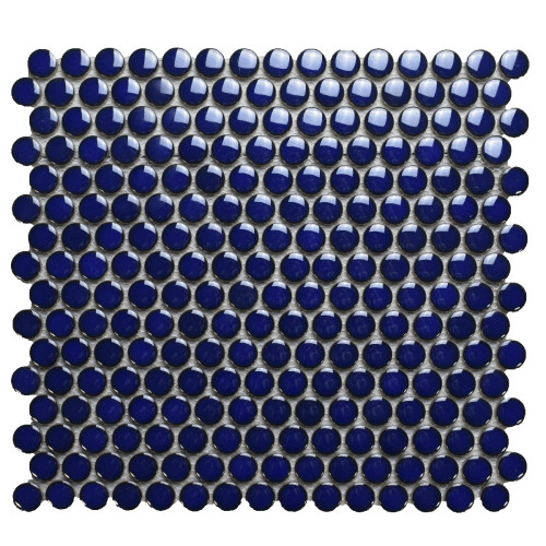 R Cobalt Glossy Penny Round Mosaic Tile – 12x12 Wall & Floor