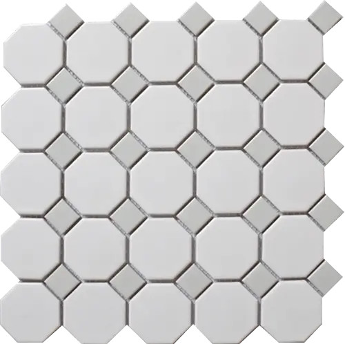 R Snow White & Gray 12×12 Octagon Mosaic