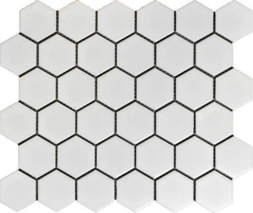 R White Matte 12×12 Hexagon Mosaic (2×2)
