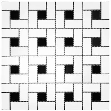 R Snow White & Black Matte 12×12 Pinwheel Mosaic