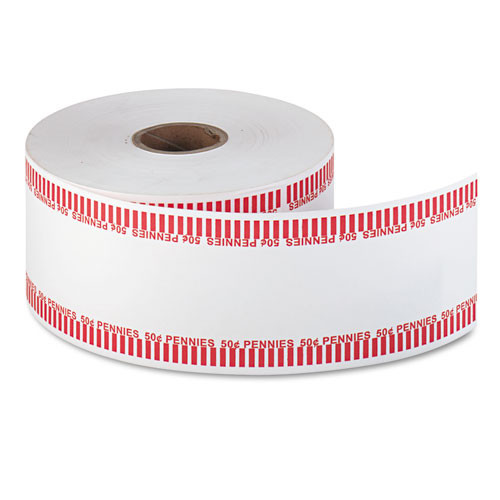 1000' Penny Auto Wrap Coin Paper, $.50 wrap amount - Red - 1 roll (A30102)